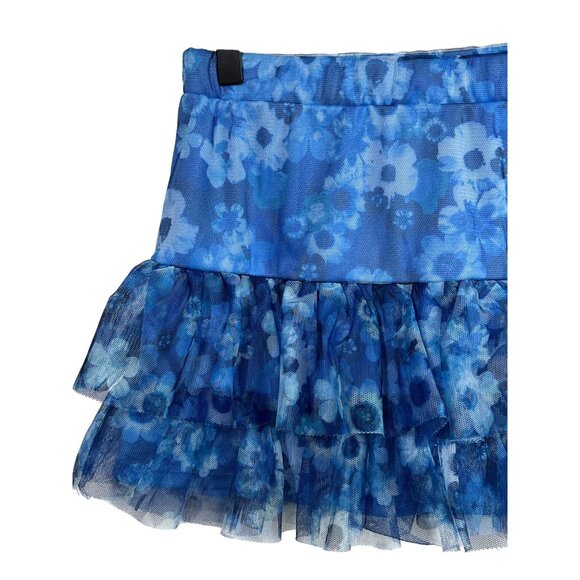 Justice Girls Blue Floral Tiered Mesh Skort Ruffle Pull-On Size 14 - Picture 3 of 9